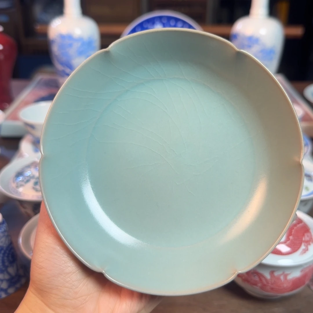 汝窑汝瓷葵口壶承开片壶承放漏