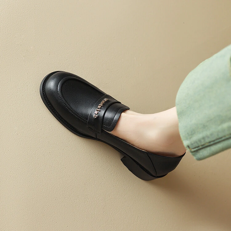 春秋百搭黑色真皮软底乐福鞋复古春季英伦厚底M9984黑色