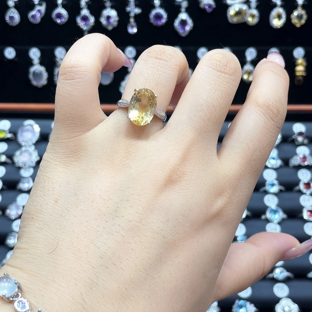 西***西黄晶戒指银S925镶嵌