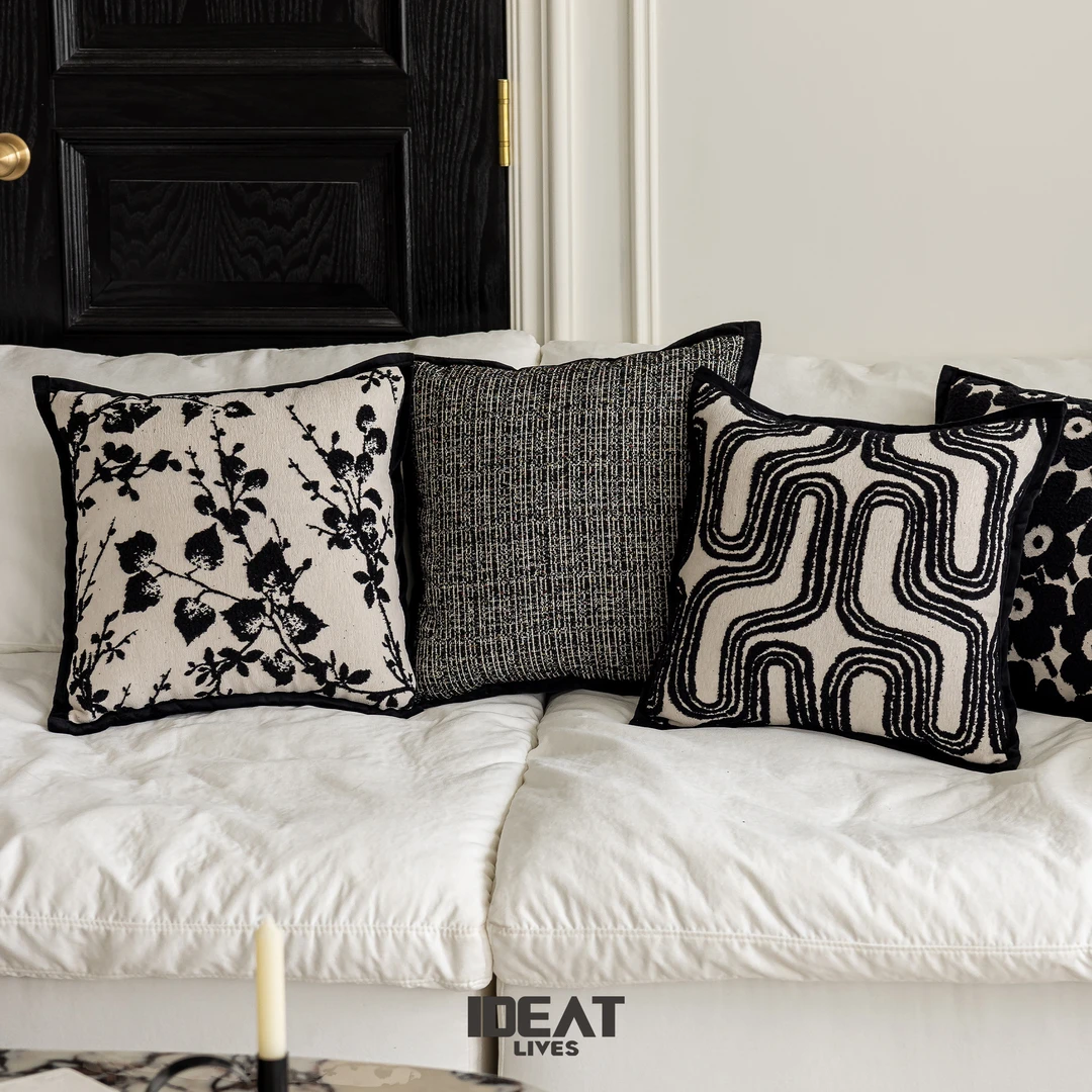 经典法式黑白立体绣抱枕轻奢南洋花园客厅靠枕长腰枕沙发靠垫枕套