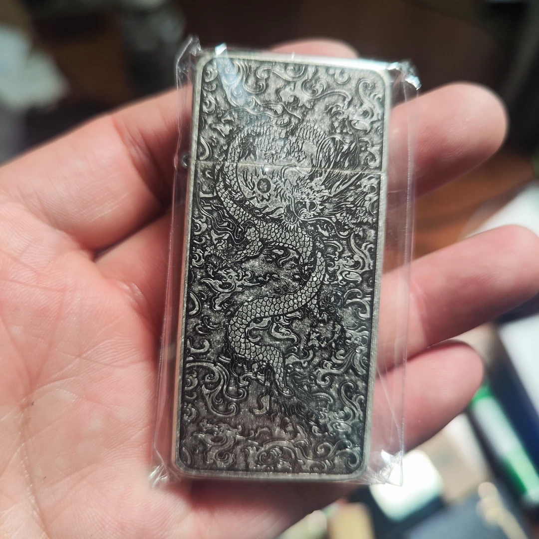 佐罗 古银祥云龙薄款防风煤油打火机