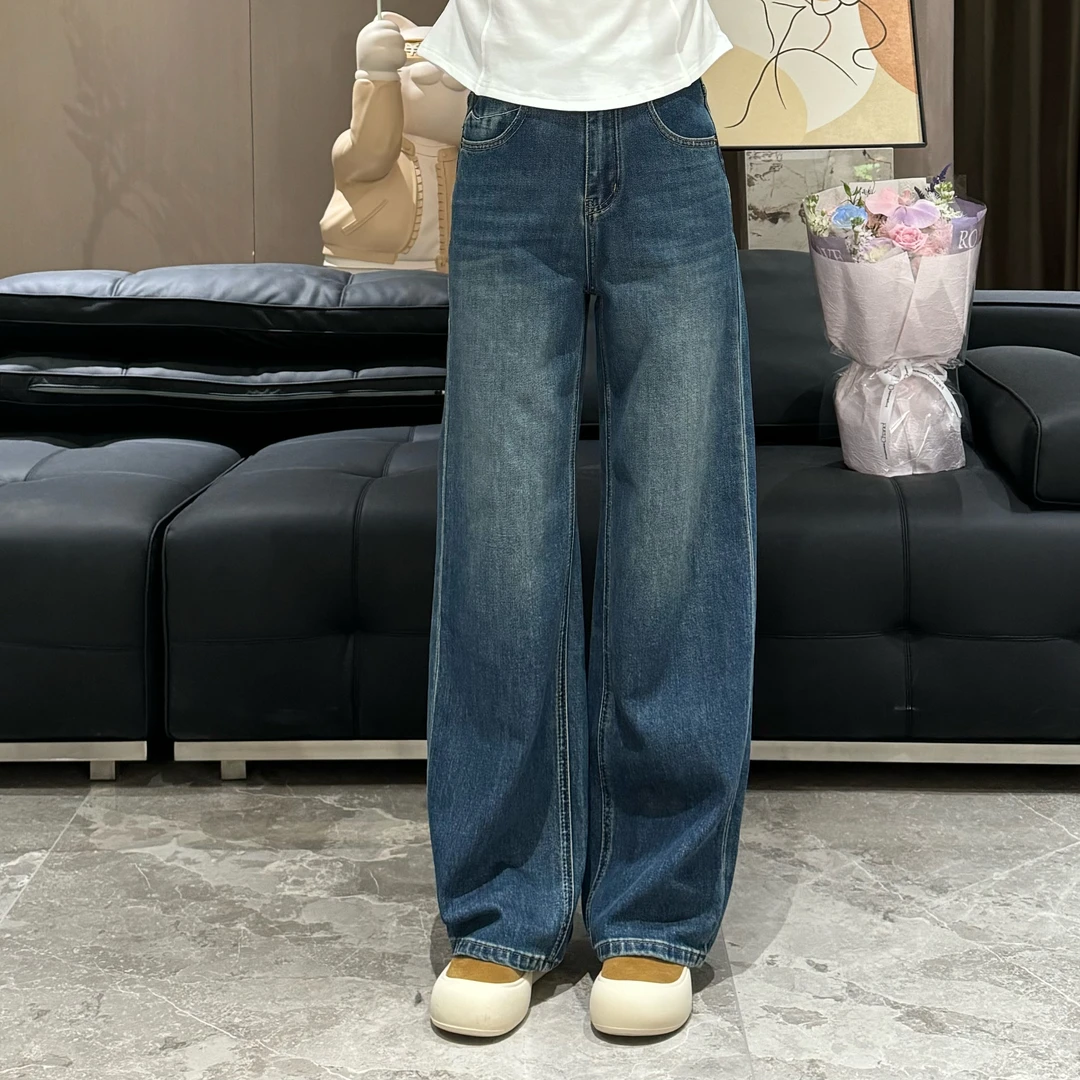 宿慕SUMU女士舒适百搭宽松牛仔阔腿裤2025秋季新款显瘦直筒牛仔裤