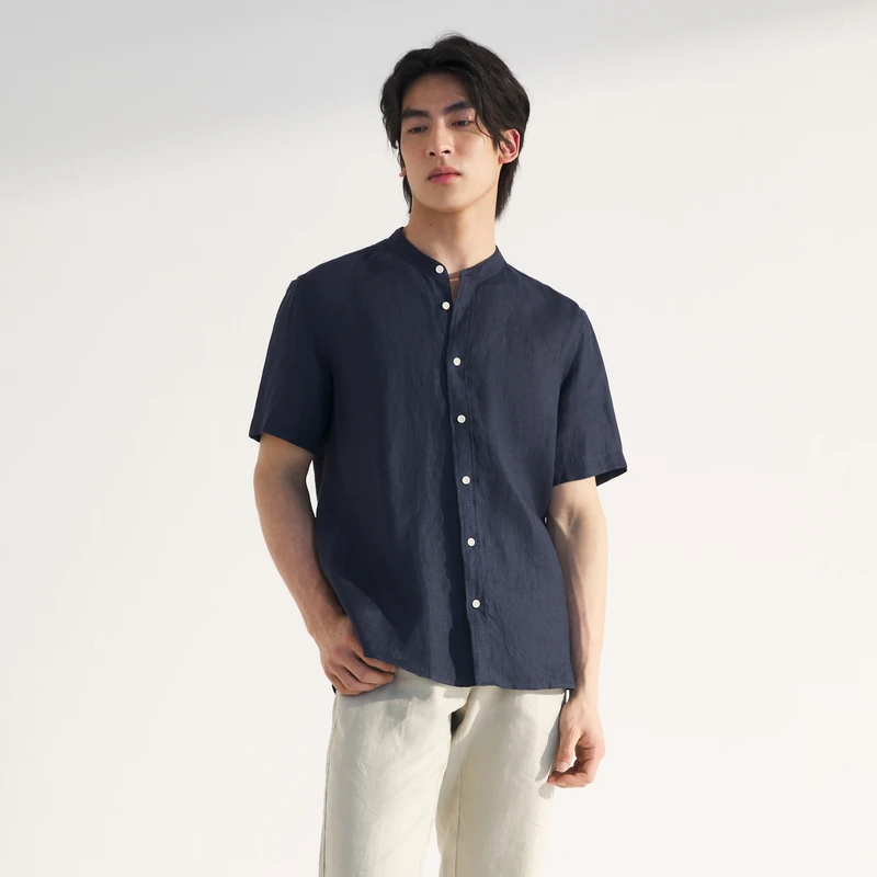 100%汉麻衬衫汉麻世家夏季新品男士休闲衬衣中式简约短半袖144027