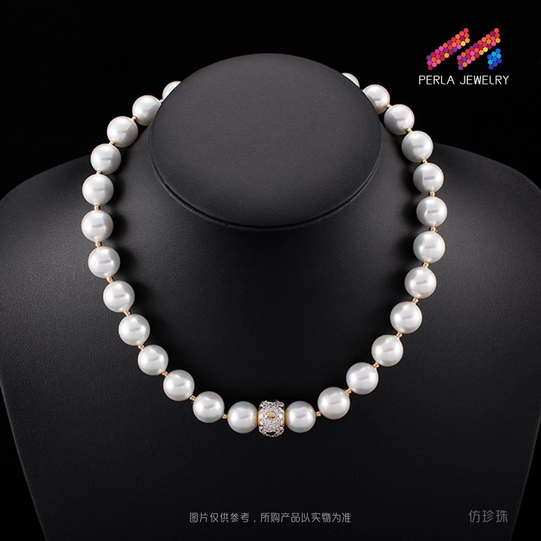 非金属仿珍珠项链 满镶锆石施家白珠素链 时尚轻奢经典百搭 项链