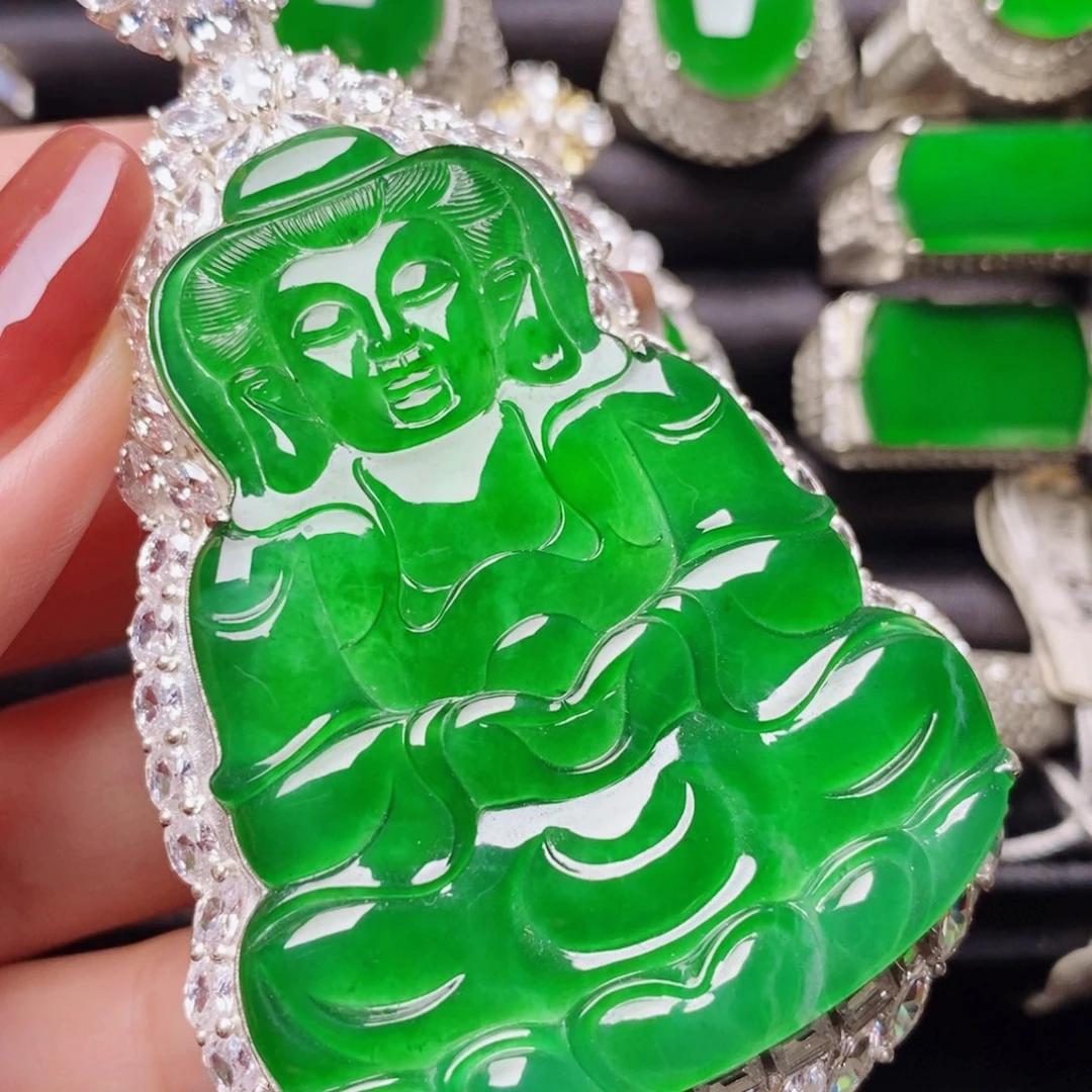 翡翠银S925镶嵌颈饰天然翡翠正品