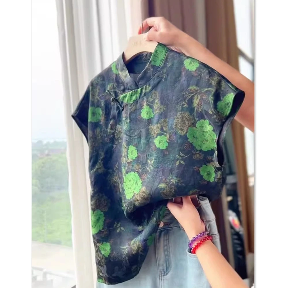 新中式复古国风旗袍改良短袖衬衫女2025夏季新款洋气唐装提花上衣