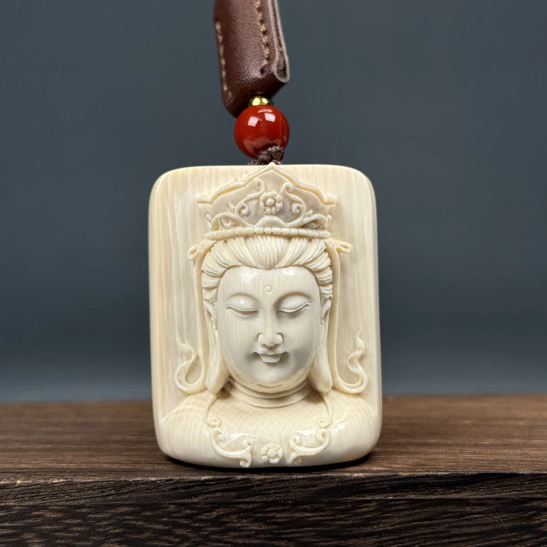 H83-34天然猛犸牙雕刻观音 33*41*18mm支持鉴定 假一罚四