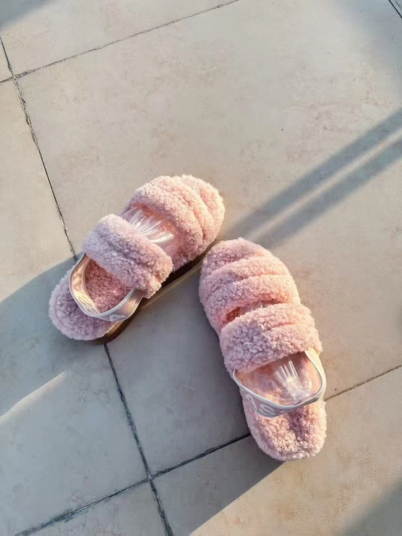 004毛绒拖鞋女士厚底毛拖防滑居家时尚秋冬保暖加绒