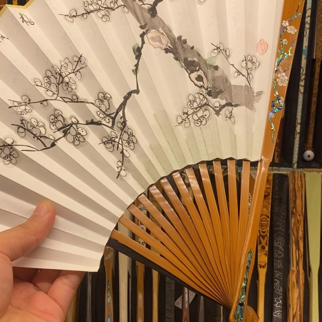 扇子《梅花》老玉竹三合青清风令