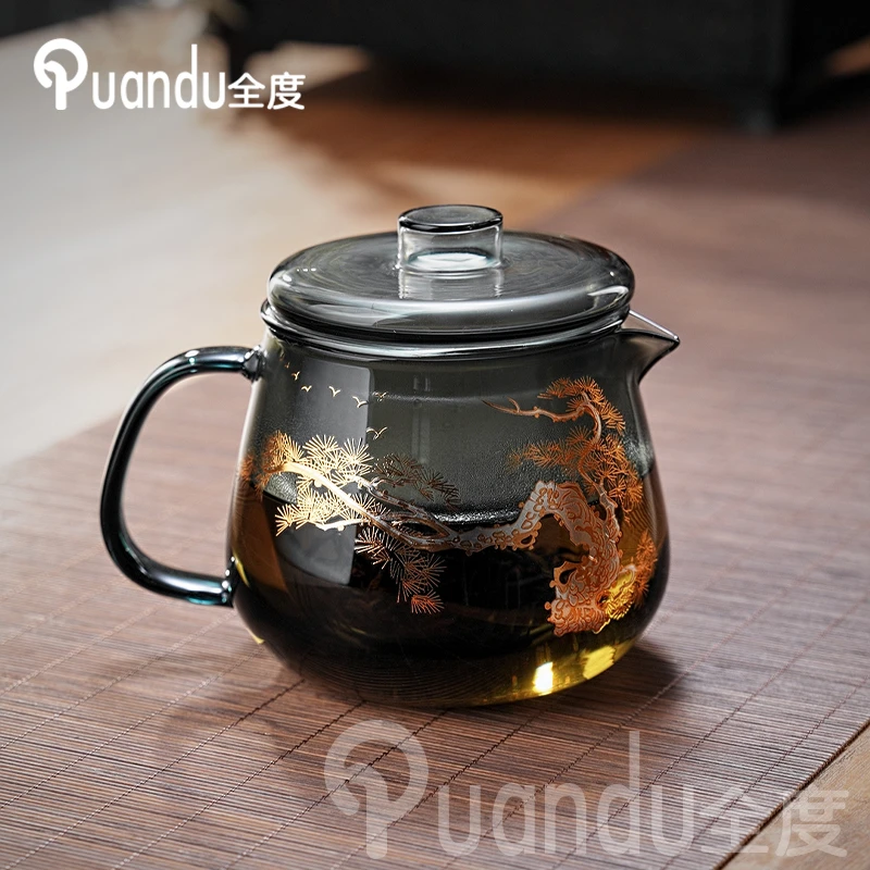 玻璃茶壶家用加厚耐热带盖花茶壶过滤泡茶壶茶水分离企鹅壶大容量