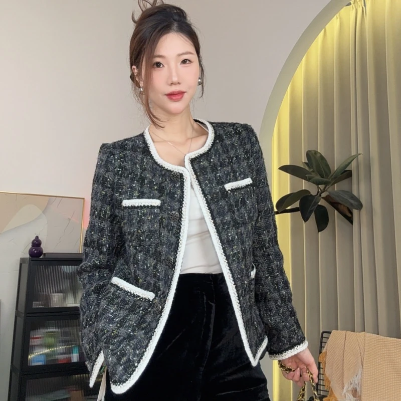 【鎏金罗马】2025年黑色春秋法式轻奢高级感小香风外套女款中长上衣