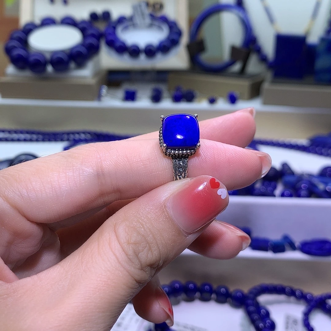 青金石合金天然原矿戒指