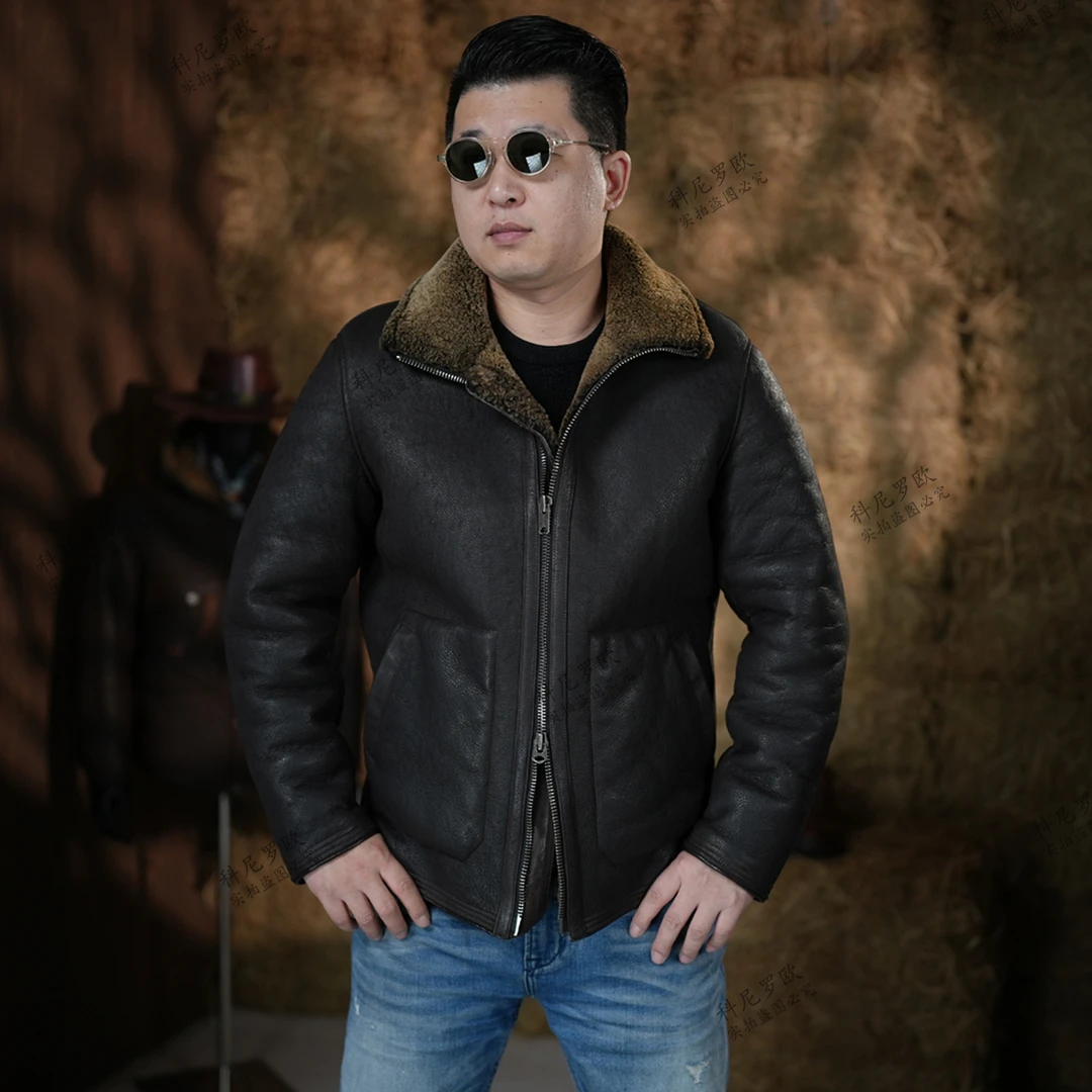 醇植浆染原生态皮毛一体成衣重水洗复古做旧男士皮草保暖夹克2468