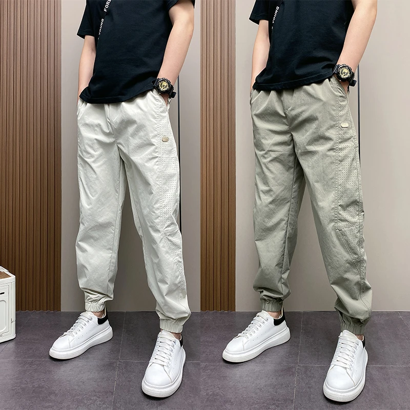 2025夏季薄款宽松哈伦裤纯色青年男士休闲束脚原创ins阔腿长裤子