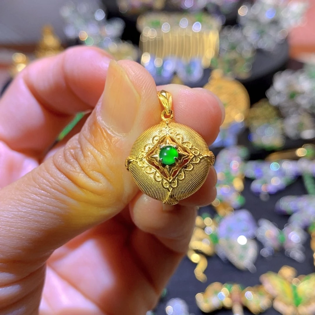 吊坠(不含链)银S925镶嵌翡翠