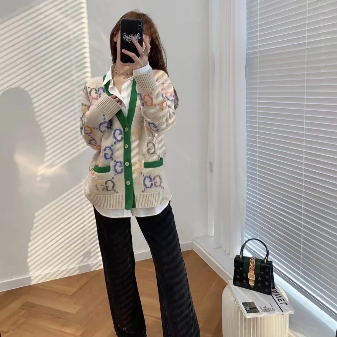 95新 GUCCI/古驰  aa一三六零 羊毛 双G满印老虎刺绣开衫 M码