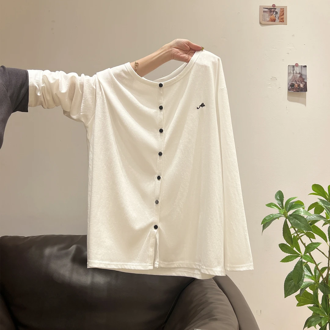 韩系ing风白色薄款刺绣长袖开衫女2025夏季单排扣宽松慵懒风上衣