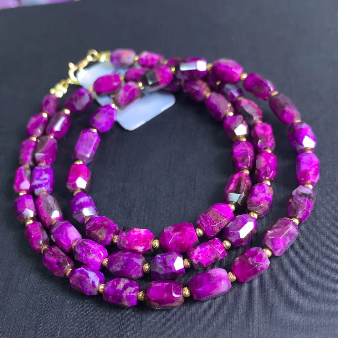 18K金镶嵌苏纪石（舒俱来）冰桃红项链18k