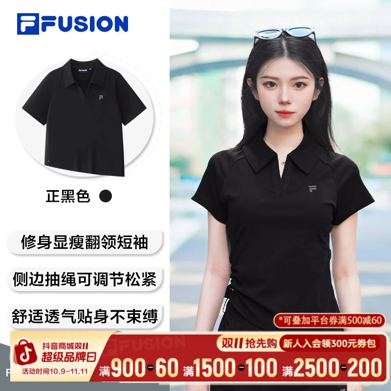 FILA斐乐【斜下摆显瘦】运动短袖T恤女通勤夏季polo翻领T11W533123F