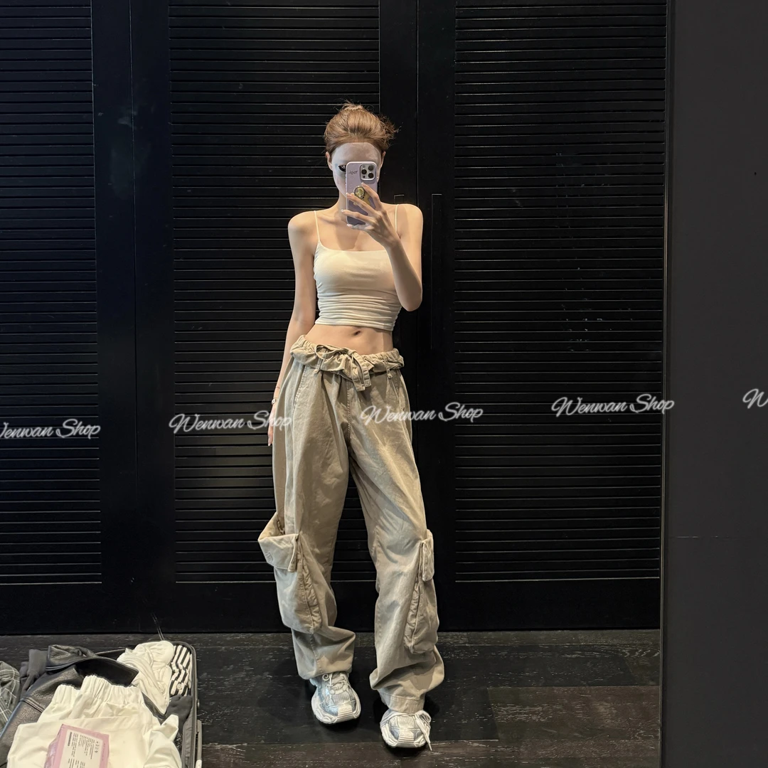 【飞行日记】小众设计师腰头卷边绑带口袋休闲工装裤