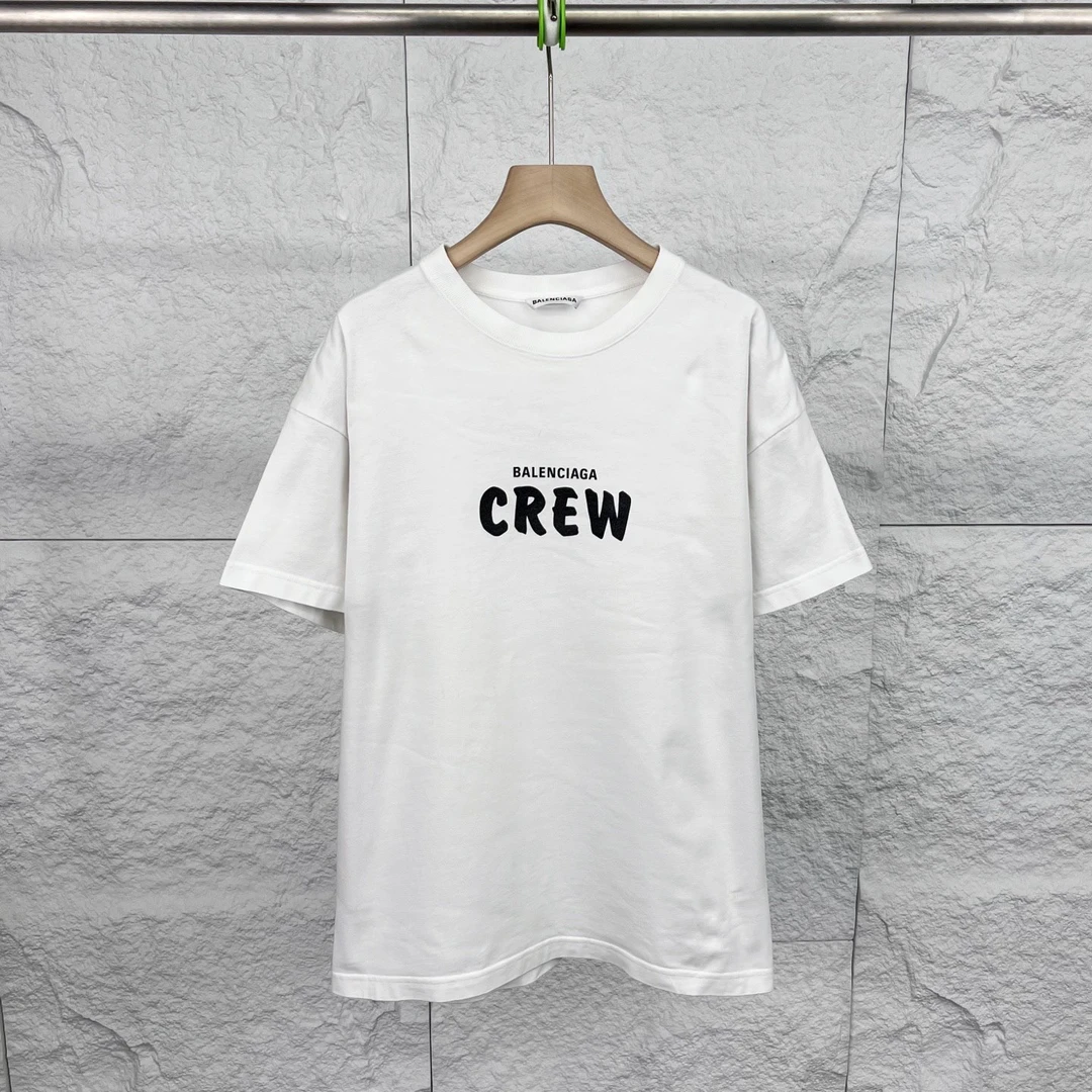 99新 Balenciaga/巴黎世家 L码/白色印花字母休闲短袖/10984843