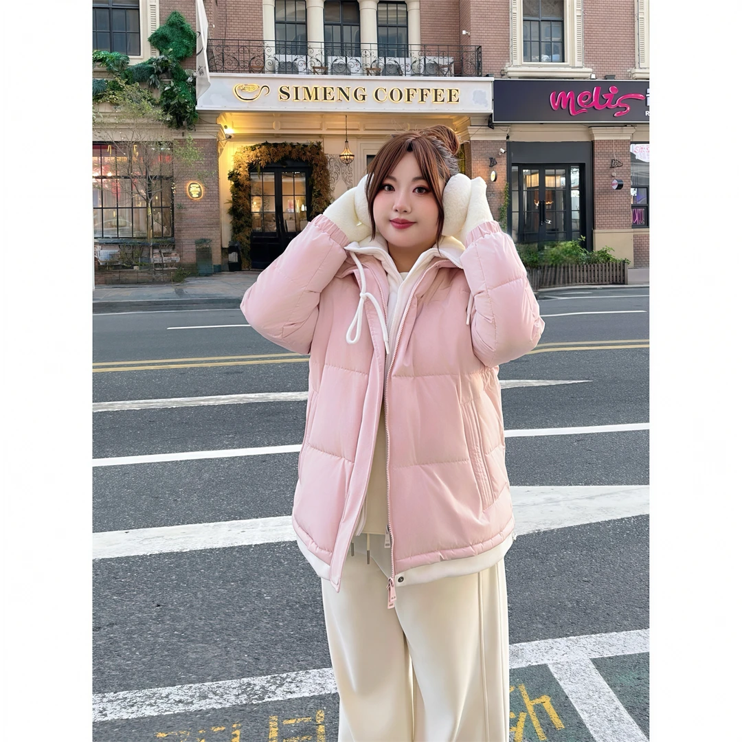 花契"檐雪煮茶"大码女装秋冬简约200斤胖mm软萌可爱系棉服13078-C