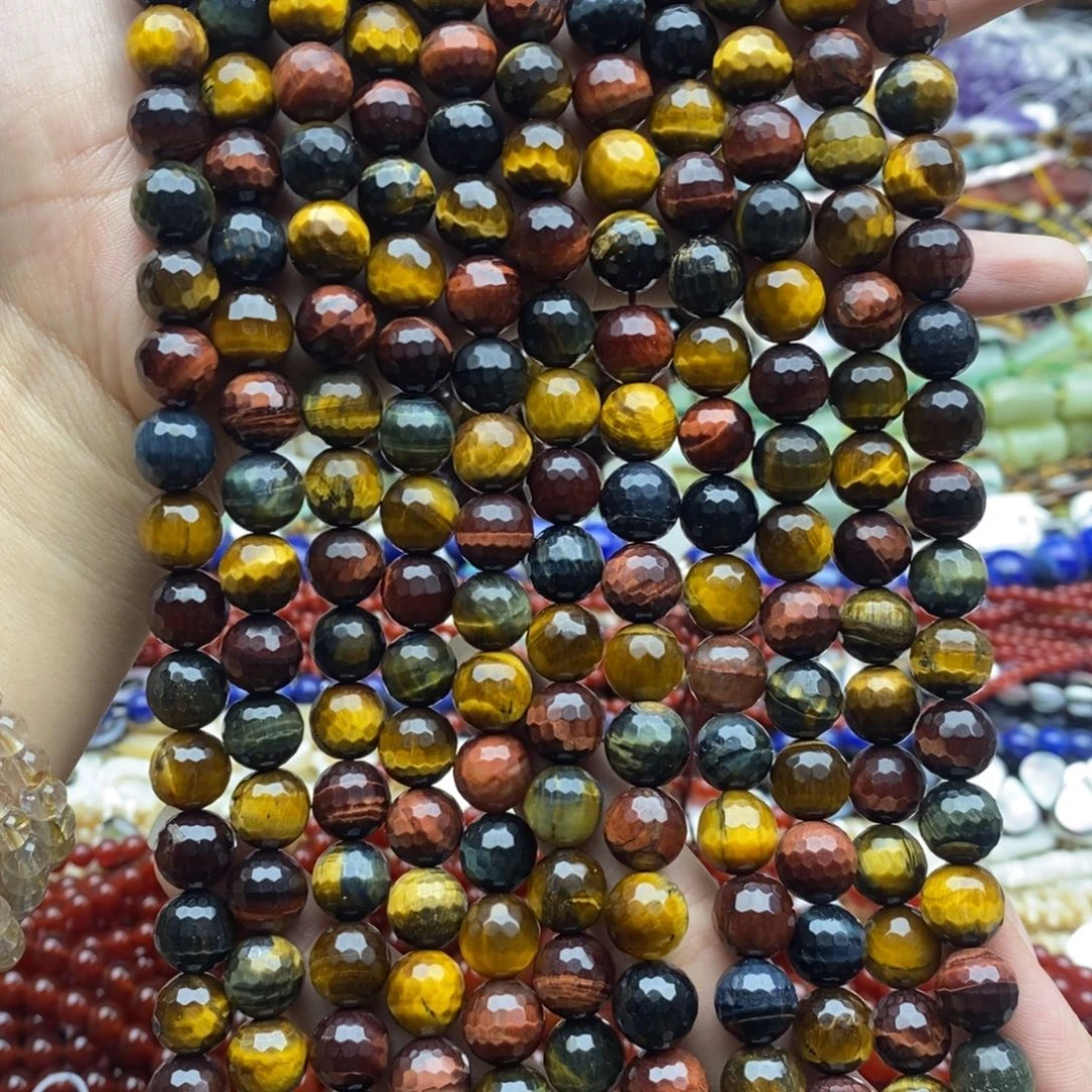 玛瑙/玉髓未镶嵌珠宝半成品一条纯天然虎石多宝切面10mm