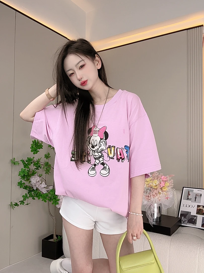 【XCZ】夏季新款米奇彩拔休闲时尚百搭小众设计感宽松大码韩版T恤