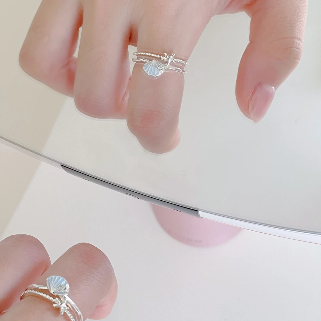 铜合金戒指 J5022 原创设计贝壳海星开口指环个性甜美可调节戒指