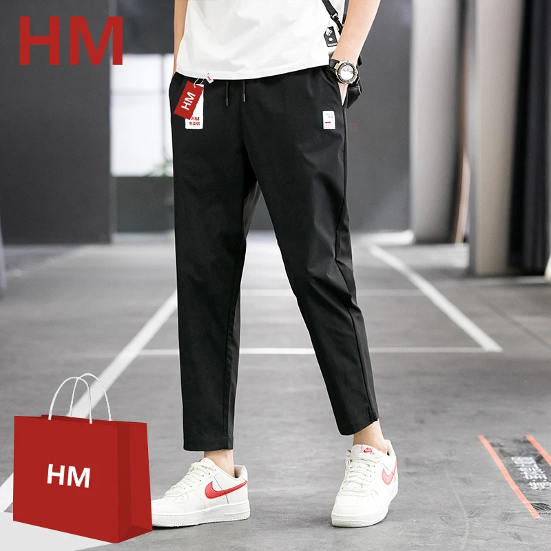 HM夏季新款宽松九分男士潮牌潮流直筒休闲裤百搭韩版薄款运动长裤
