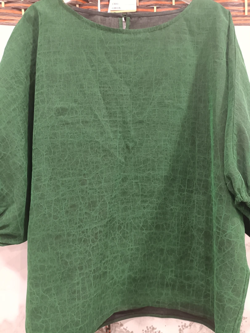香云纱绿龟新式国风上衣时尚灯笼袖体恤【100%桑蚕丝】C117