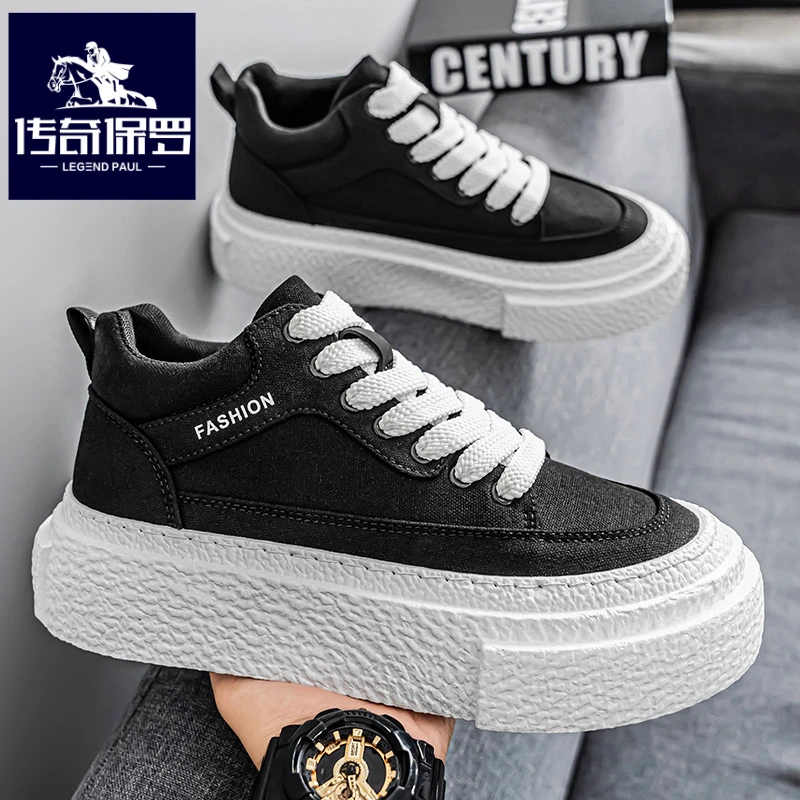 传奇保罗正版男鞋2025新款冬季防滑运动板鞋青少年潮流休闲帆布鞋