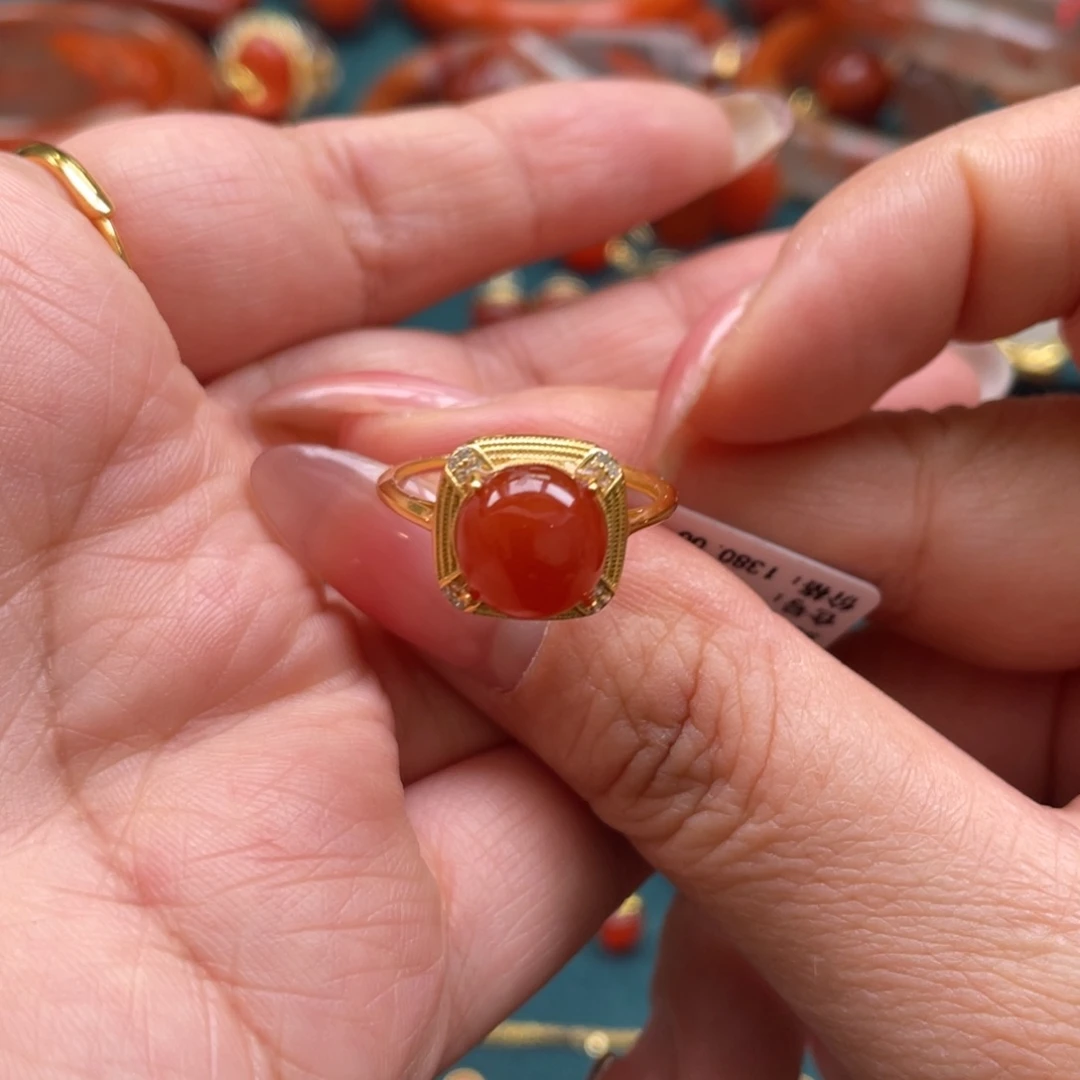 ，***，南红玛瑙银S925镶嵌保山南红冰红戒指