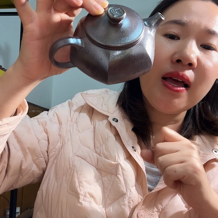 紫砂茶壶紫泥柴烧福字富甲六方300cc