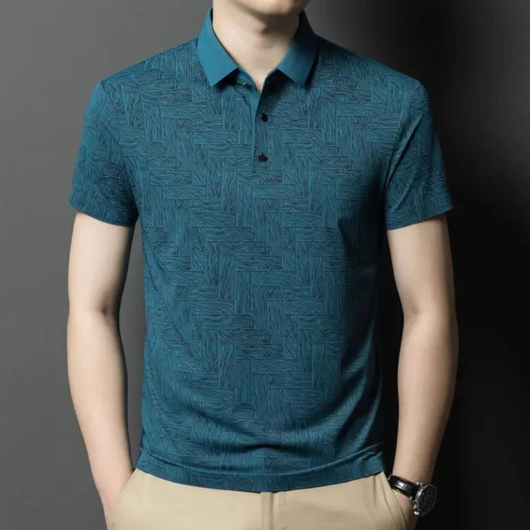 【袋鼠】短袖t恤2025男款夏季冰丝休闲POLO衫高端印花翻领冰丝上衣