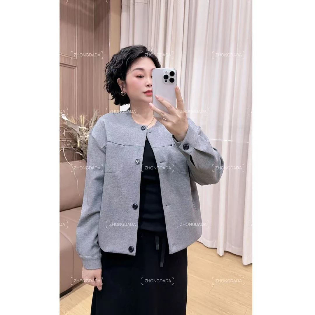 ZHONG大大【】显瘦黑色短外套百搭口袋排扣夹克上衣女893