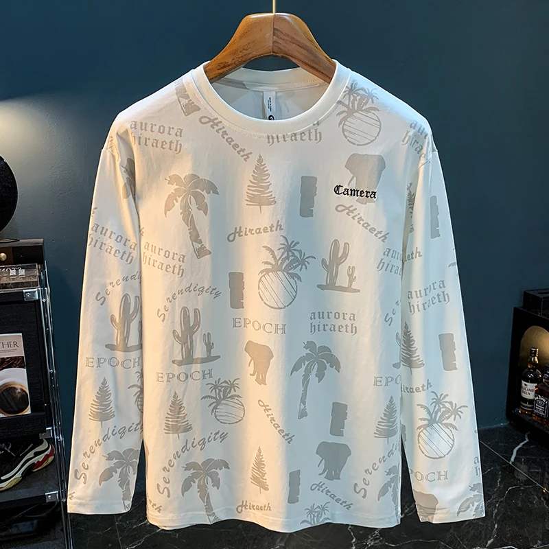 MR.MUDI/穆迪先生2025年新款春秋长袖t恤男印花宽松显瘦休闲内搭