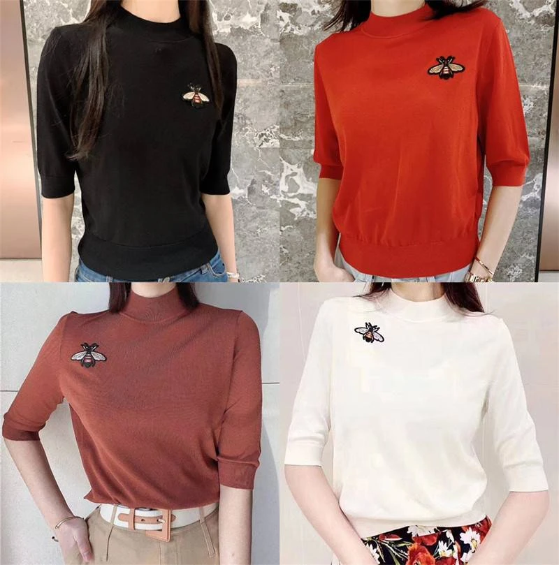 商场正品蜜蜂短袖t恤女2025百搭夏季冰丝五分袖5006-700936
