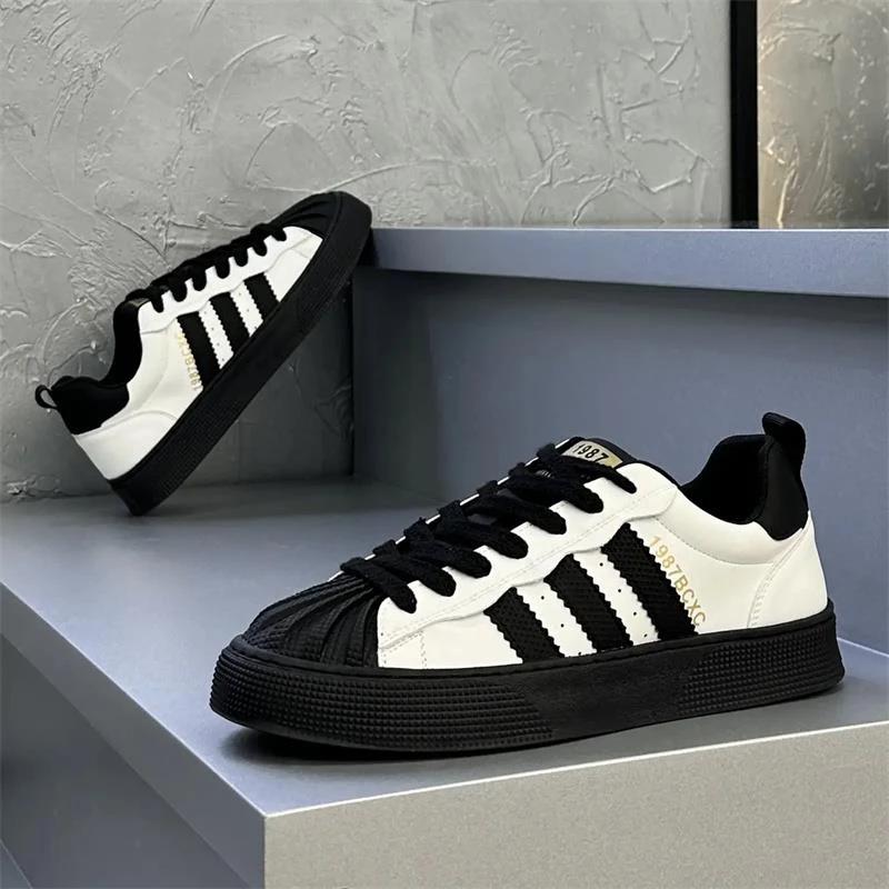 男士板鞋夏季新款三道杠贝壳头时尚百搭运动休闲鞋低帮舒适耐磨鞋