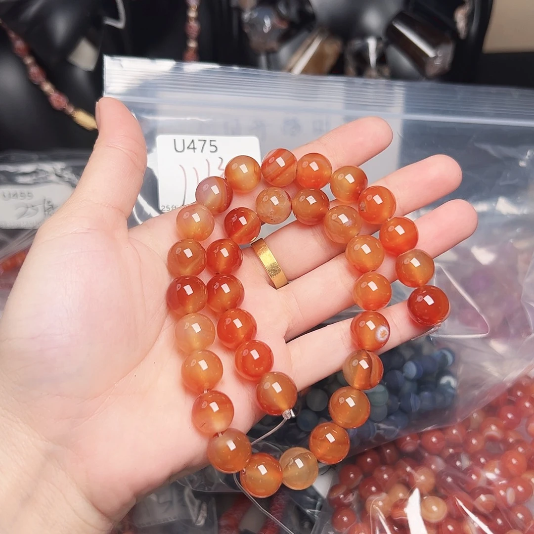 玛瑙/玉髓合金珠宝半成品u476 12.5m 橘调圆珠一条
