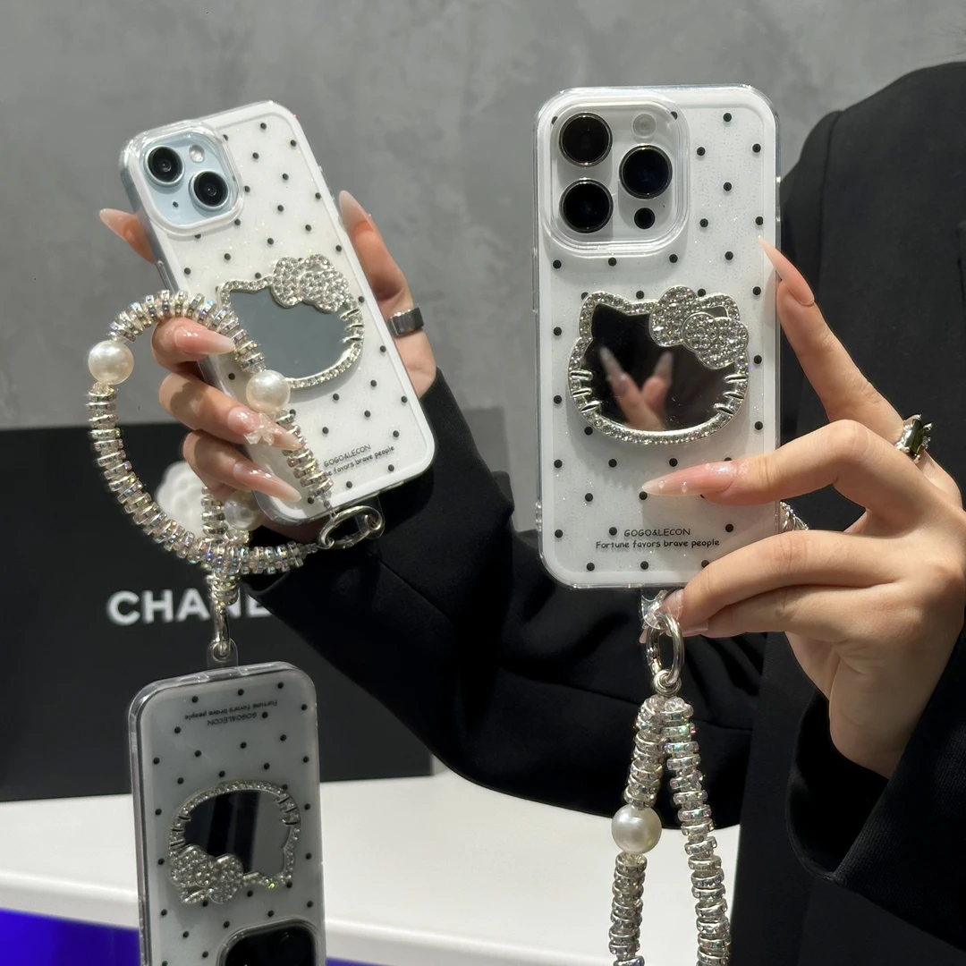 SMBLCEKT闪钻镜子挂链适用苹果17透明闪粉手机壳华为vivo小米oppo