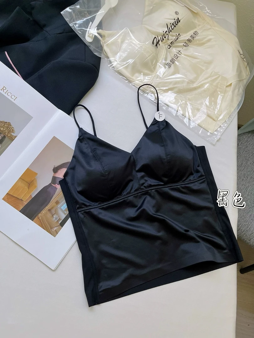 薄轻奢光面吊带背心简约无痕细带固定杯美背抹胸