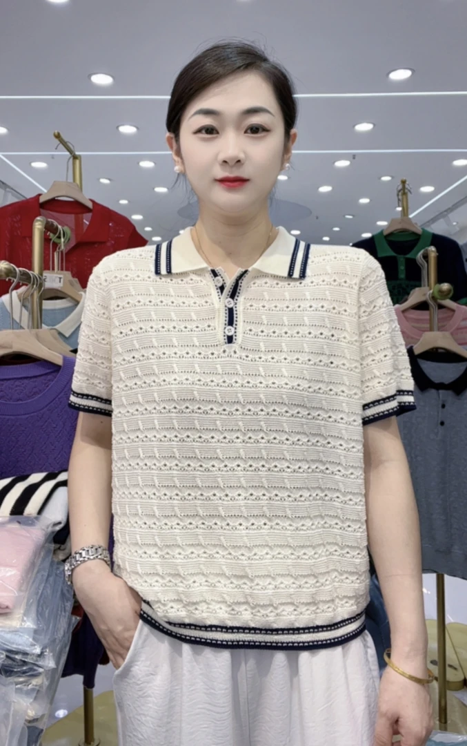 【香槟白】镂空短袖夏季减龄时尚百搭休闲女上衣