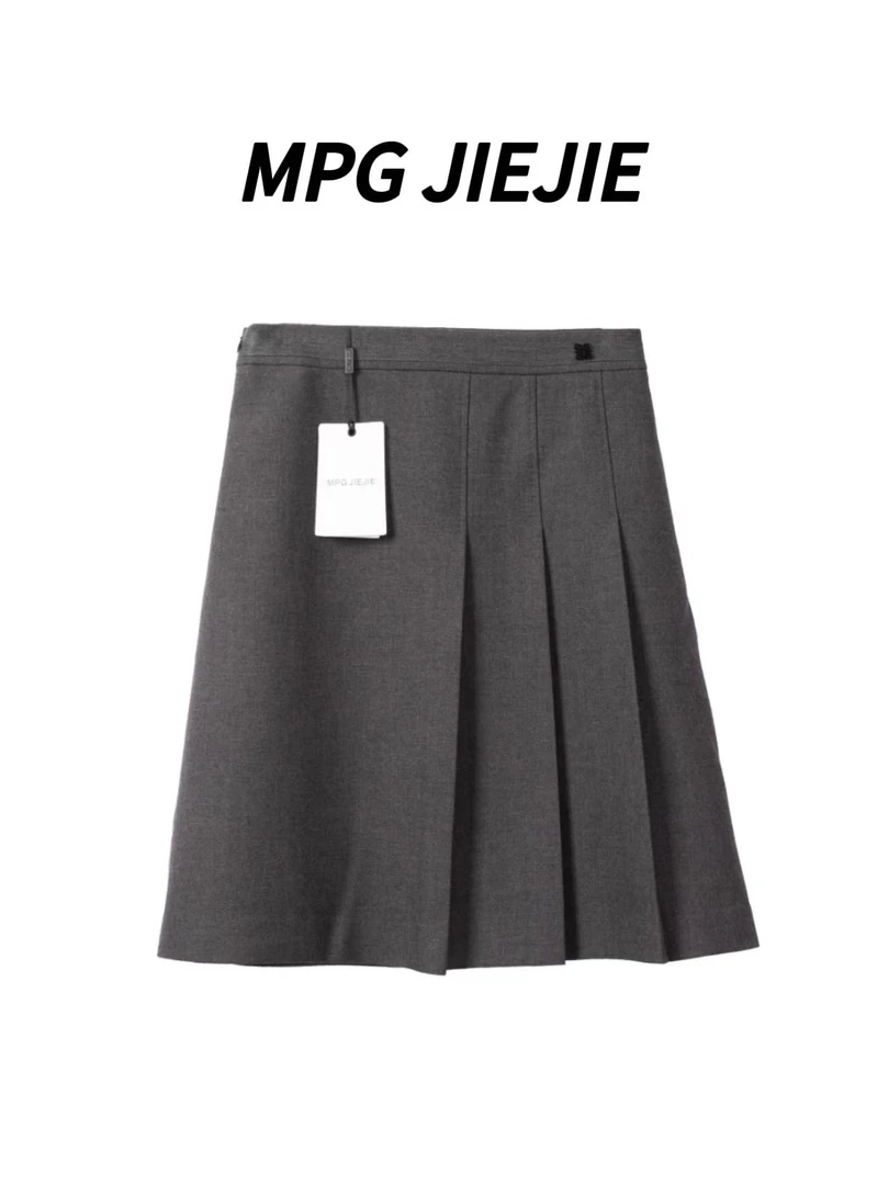 MPG JIEJIE【曼舞裙2】大码早秋高腰弹力灰色褶皱半裙