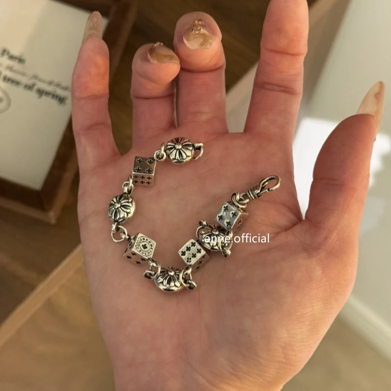 铜合金手链 【S200】复古做旧骰子手链欧美嘻哈风潮牌摇滚风格手链