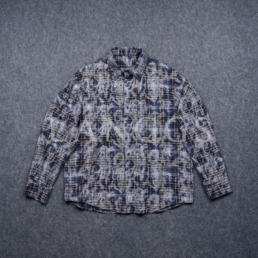 LANGGS&木子里 男款秋季格子衬衫长袖宽松港风高级感-FW4451