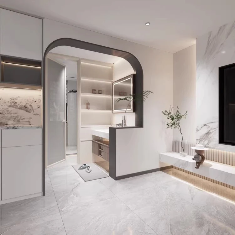 浴室隔断门联柜钛镁合金钢化玻璃多层收纳