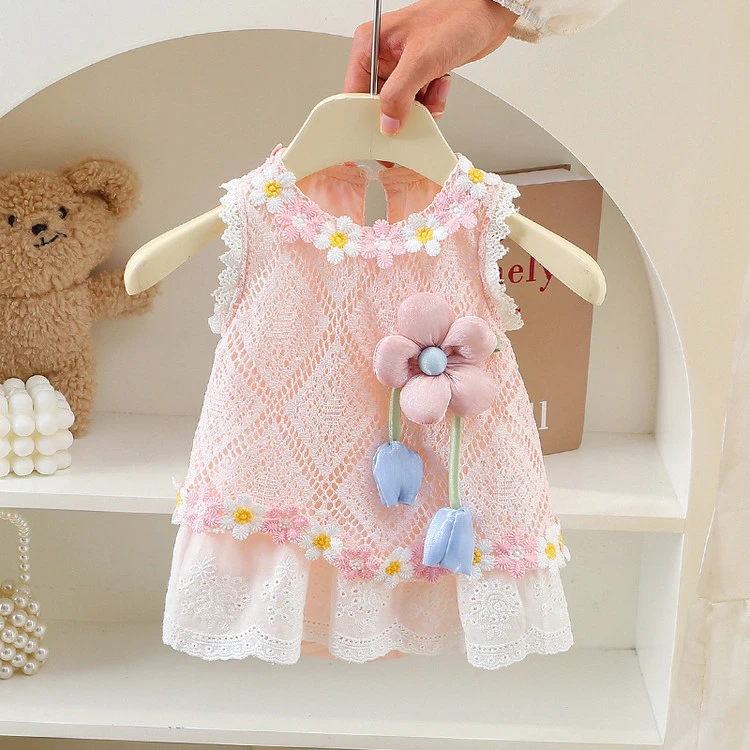 婴儿夏季薄款连衣裙女宝宝百天周岁礼服新生儿可爱太阳花包屁裙