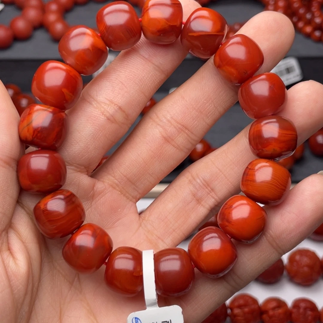 南红玛瑙未镶嵌手串H13.5mm收藏妖孽牛血火焰老型手串
