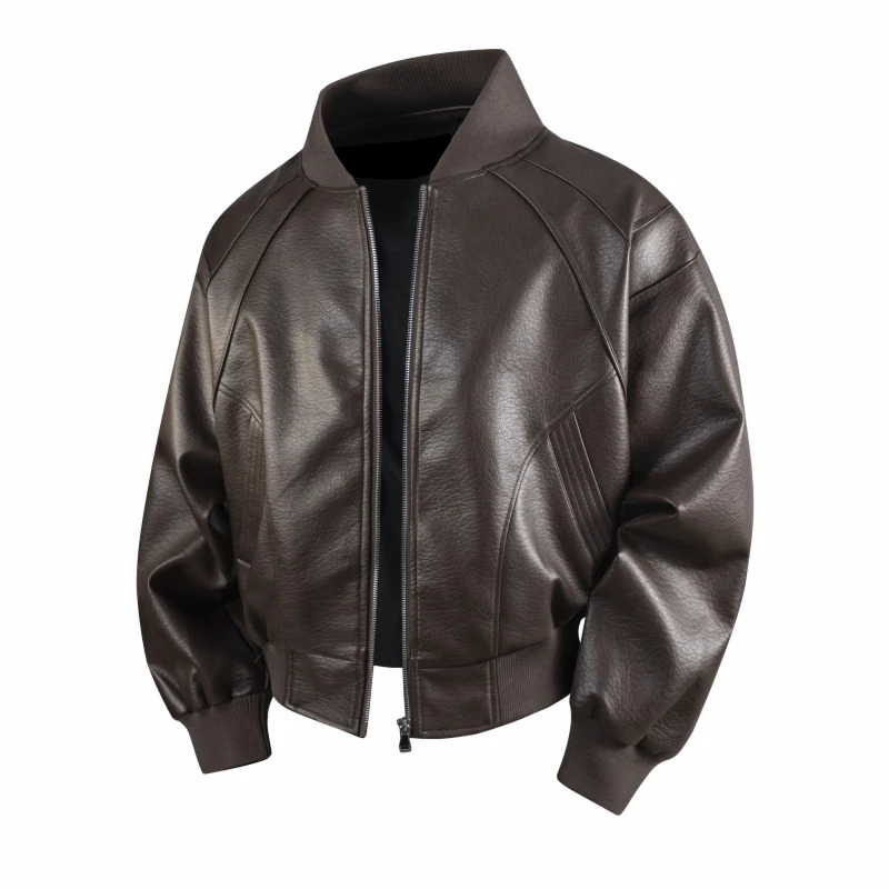 高端【美国版】男款皮衣夹克秋冬美式男士外套拼接螺纹男士皮衣外套